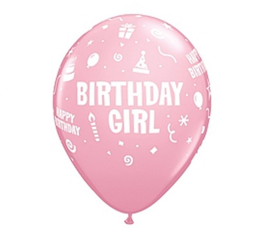 Baloni Birthday Girl pastel pink 6 kom/paket