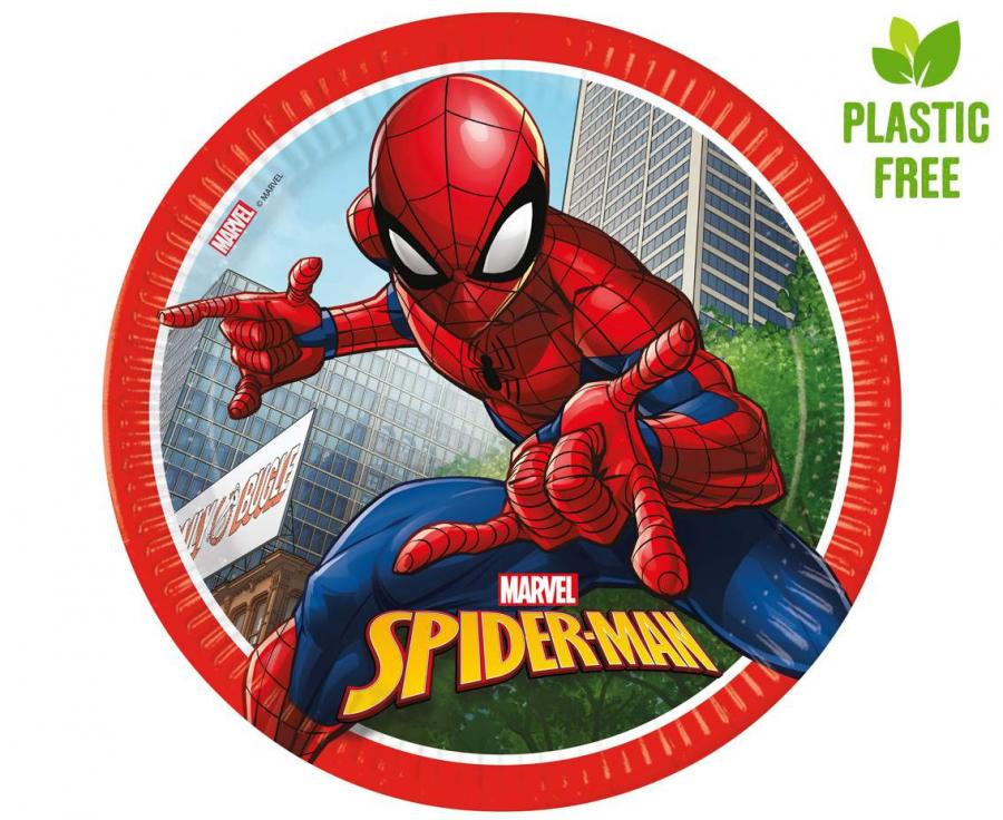 Tanjuri papirnati spiderman crime fighter (marvel), next generation, 23cm, 8 kom. (plastic-free) (papier fsc)