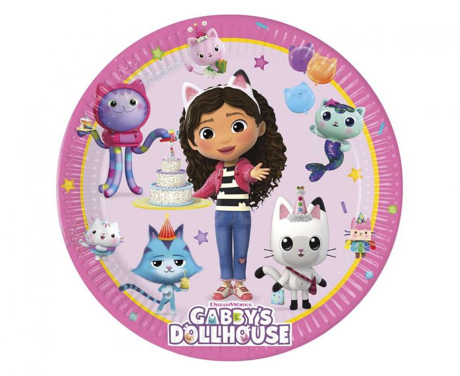 Tanjuri papirnati gabby's dollhouse, next generation, 23 cm, 8 kom. (plastic-free)