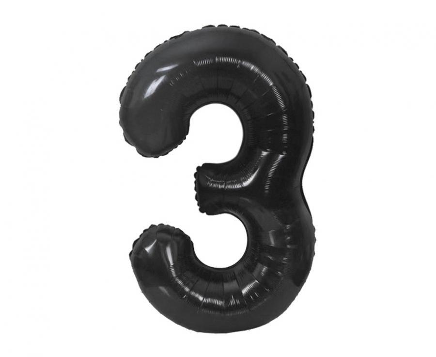 Folijski balon B&C, brojka 3, mat crna, 85 cm