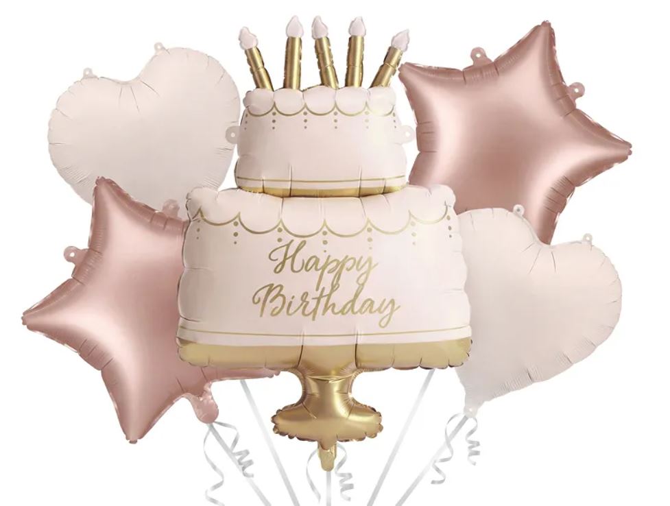 Set folijskih balona Pastelna torta Happy Birthday, mix: 1 pak./5 kom.
