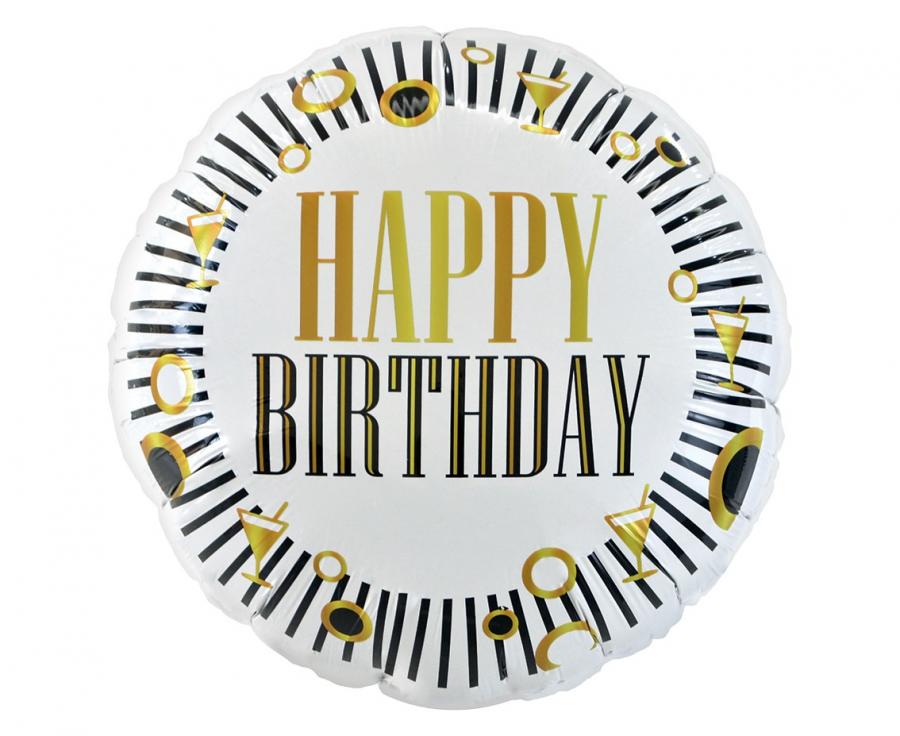 Folijski balon Happy Birthday (B&G Party), pruge, okrugli 18" - 46cm