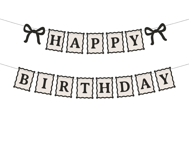 Banner Happy Birthday s mašnama 100 cm krem crni