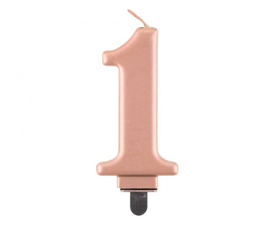 Svijećica B&C brojka 1, metalik ružičasto-zlatna, 8 cm