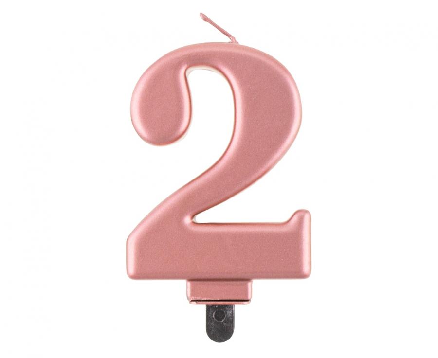Svijećica B&C brojka 2, metalik ružičasto-zlatna, 8 cm