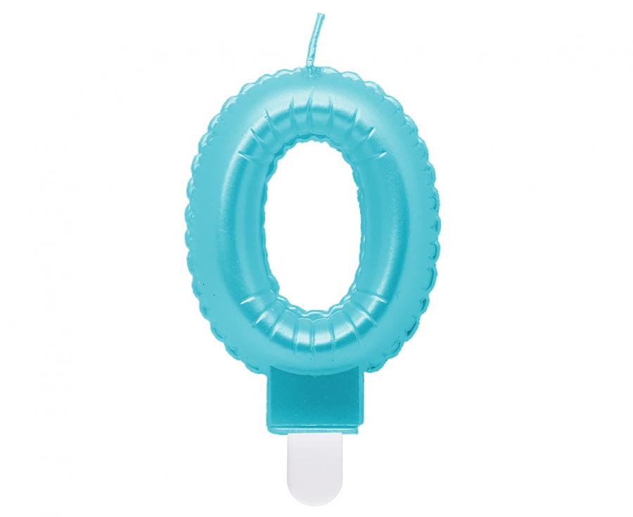 Svijećica brojka 0, perlasta jasnoplava, 7 cm KK