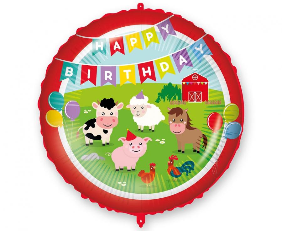 Folijski balon 18" - 46 cm Farmyard Happy Birthday