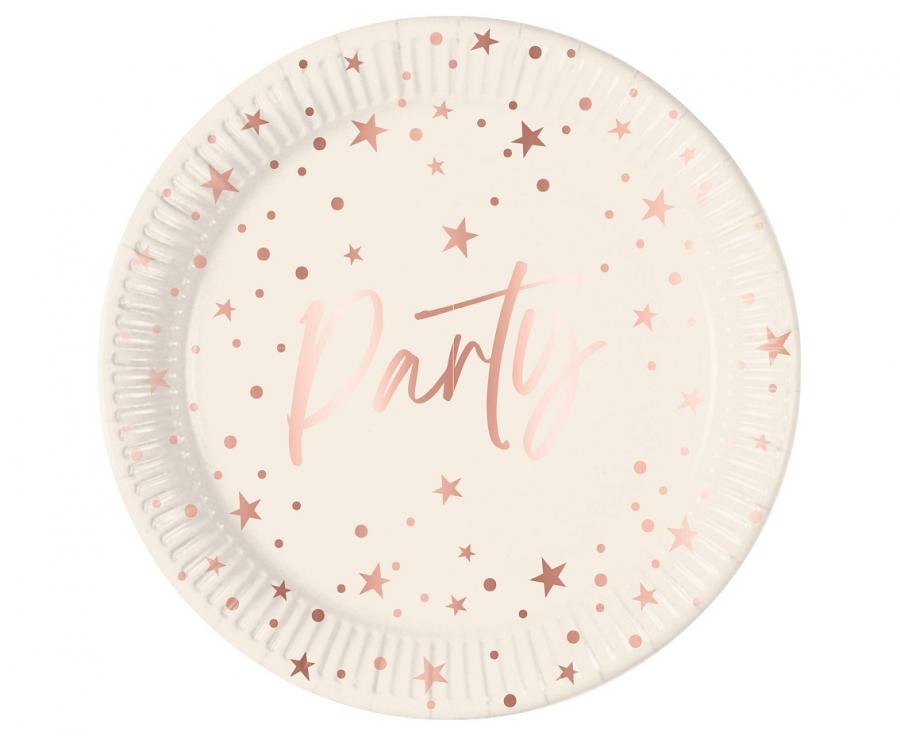 Tanjuri papirnati rose gold party, decorata, fsc, 23 cm, 8 kom.