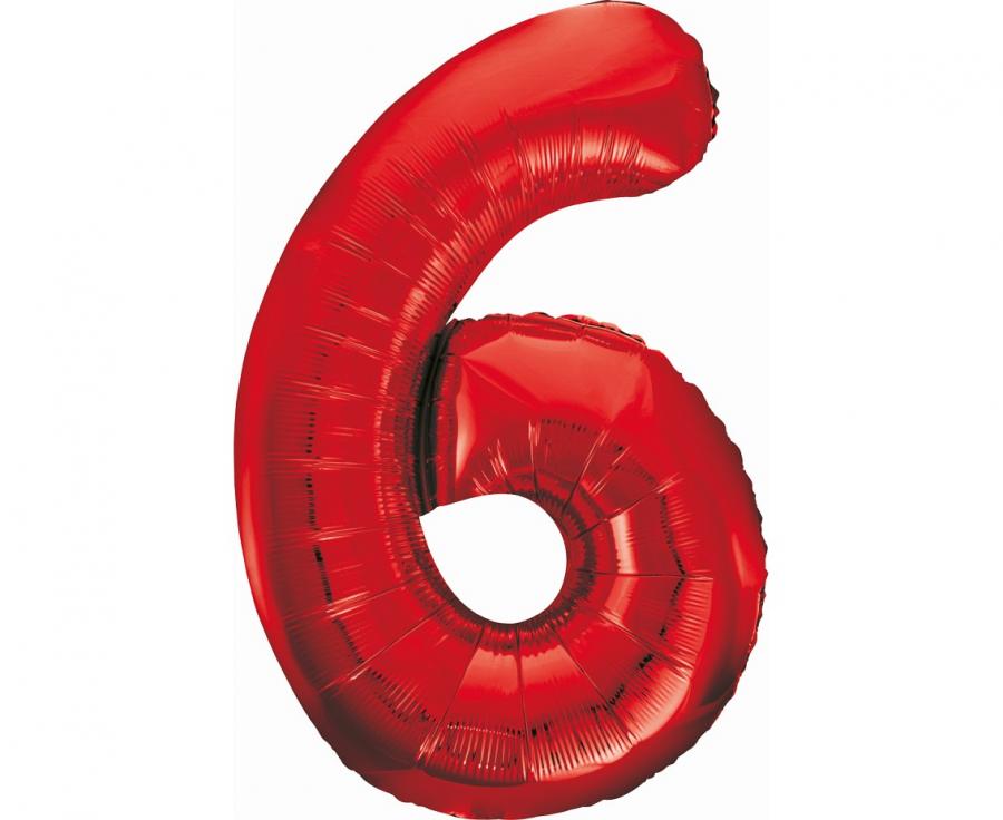 Folijski balon B&C brojka 6, crvena, 85 cm