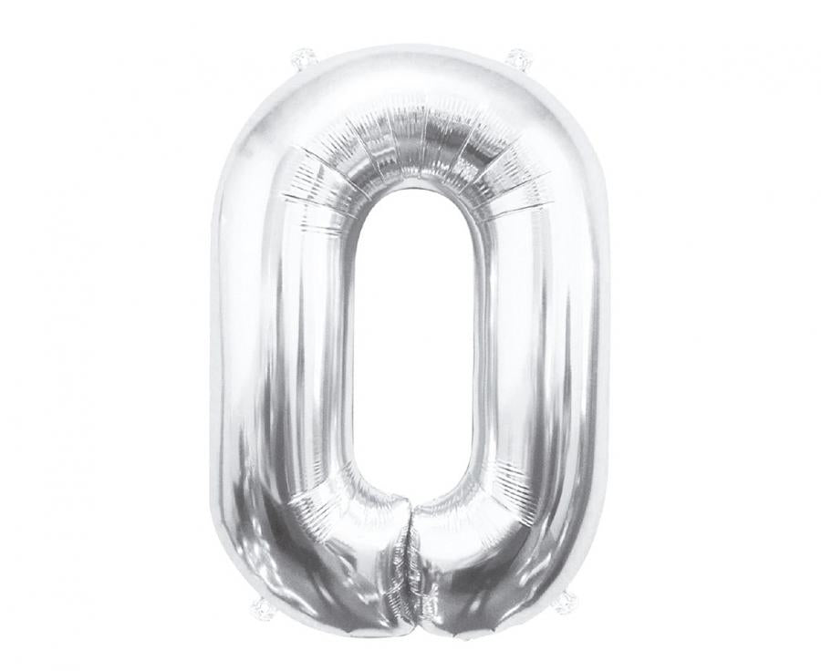 Folijski balon B&C brojka 0, srebrna, 85 cm