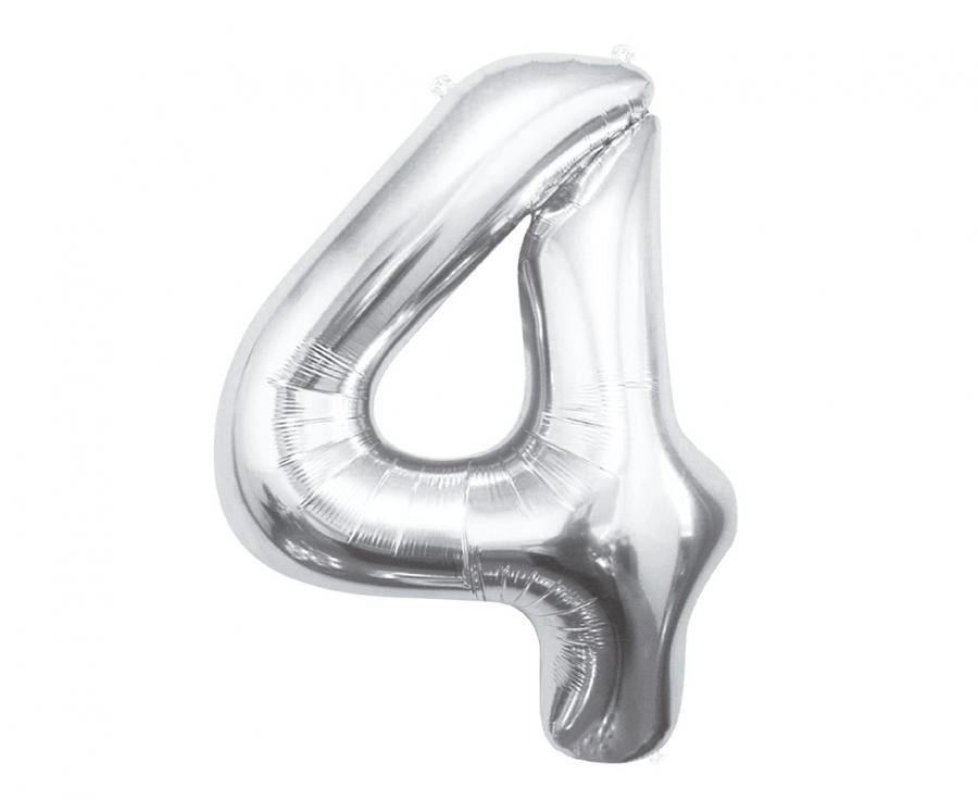 Folijski balon B&C brojka 4, srebrna, 85 cm