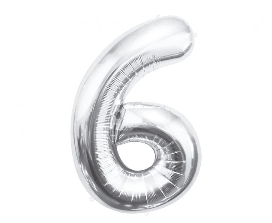 Folijski balon B&C brojka 6, srebrna, 85 cm