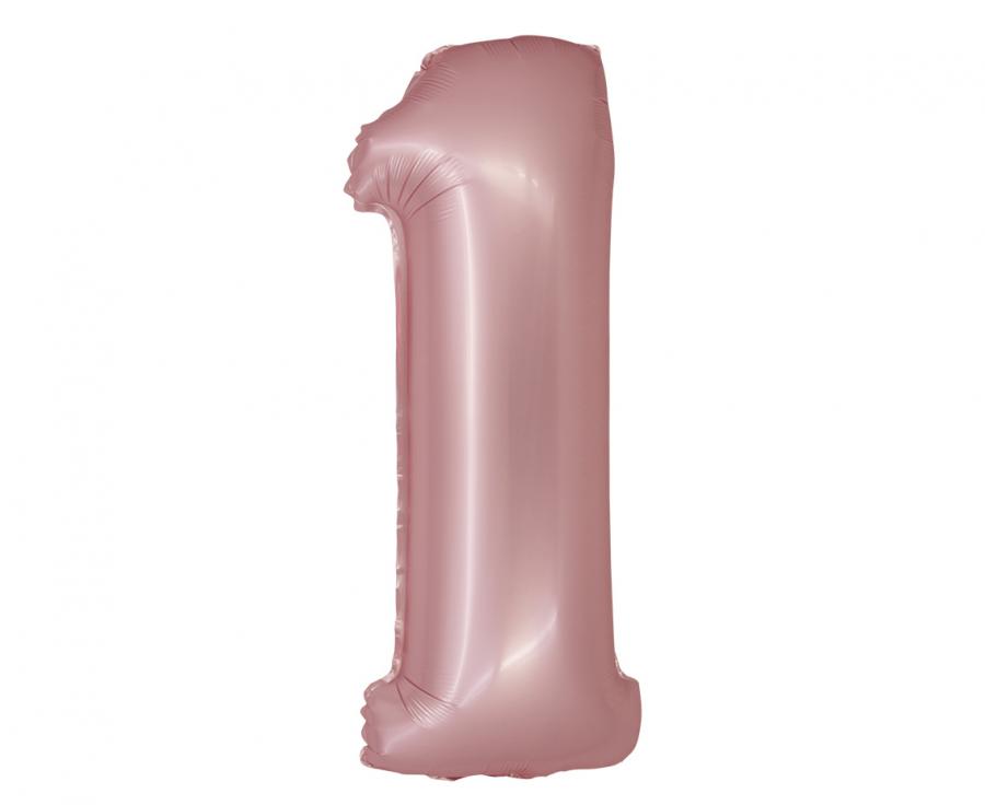 Folijski balon Smart – broj 1, mat svijetlo roza, 76 cm