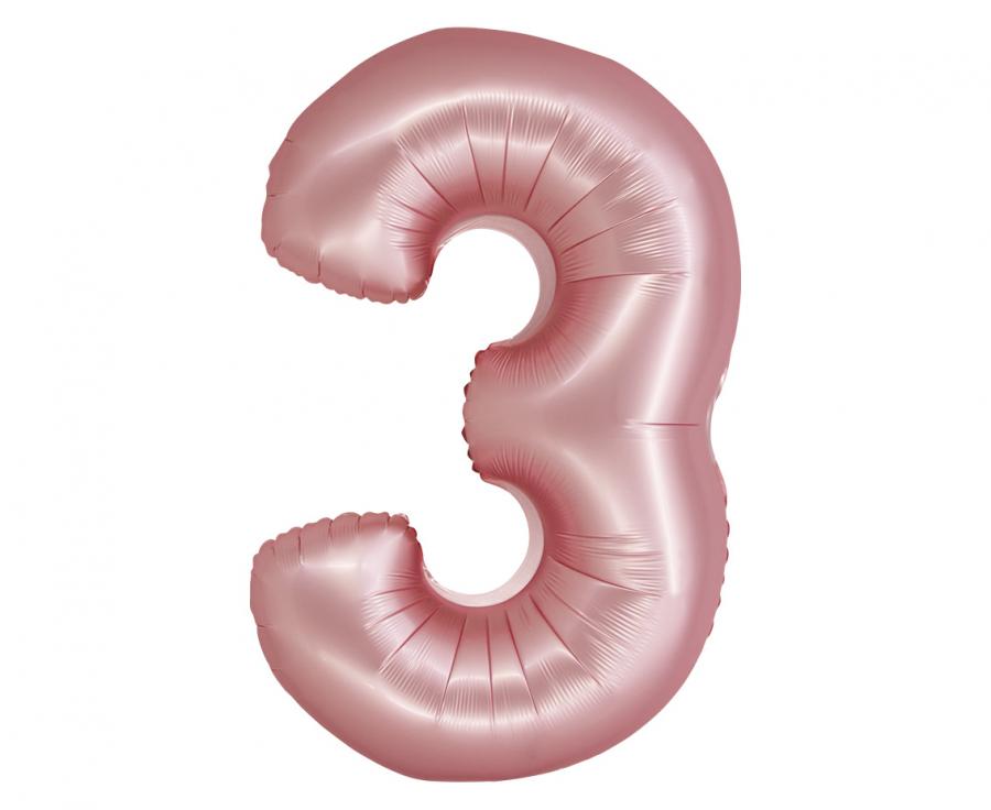 Folijski balon Smart – broj 3, mat svijetlo roza, 76 cm
