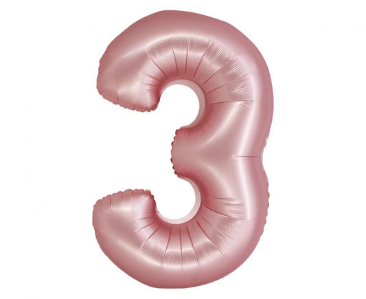 Folijski balon Smart – broj 3, mat svijetlo roza, 76 cm