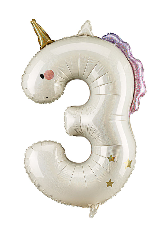 Folijski balon broj 3 Jednorog 93cm mix