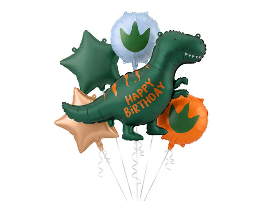 Set folijskih balona Dinosaur Happy Birthday, mix: 1 pak./5 kom.