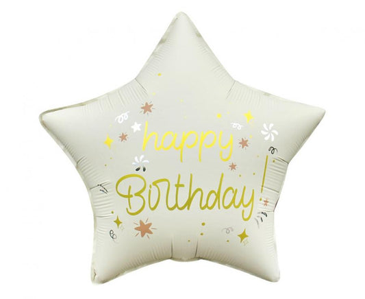 Folijski balon Happy Birthday, zvijezda mat bijela 18" - 46cm