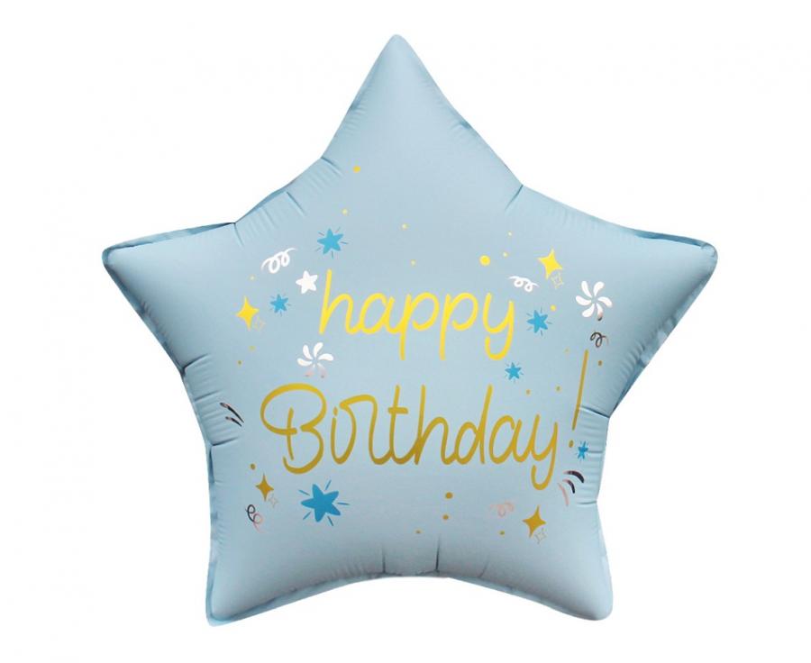Folijski balon Happy Birthday, zvijezda mat j. plava 18" - 46cm