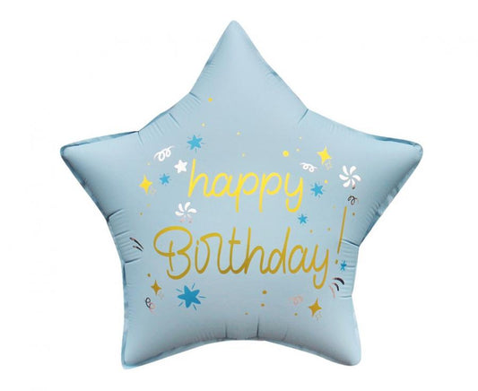 Folijski balon Happy Birthday, zvijezda mat j. plava 18" - 46cm