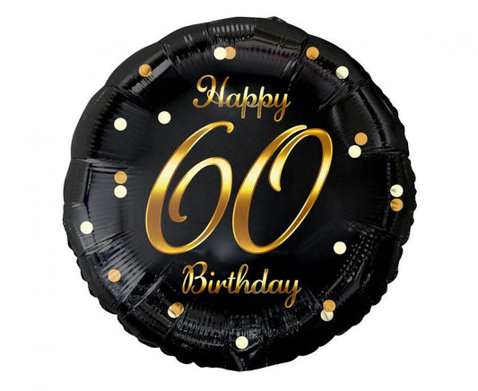 Folija balon Happy Birthday 60 crni / zlatni tisak, 18"