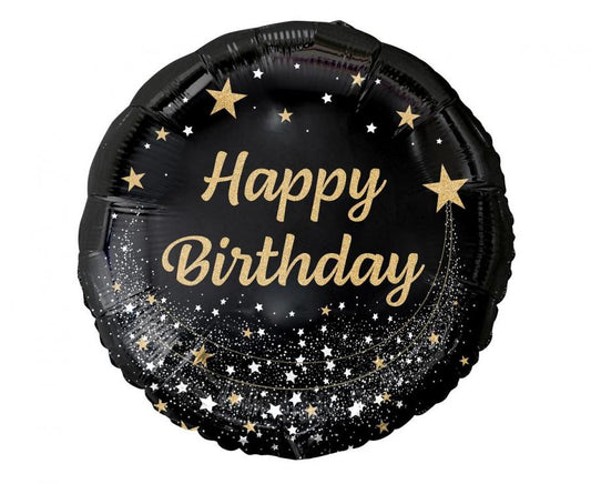 Folijski balon B&C Happy Birthday, crni, 18" - 46cm AA