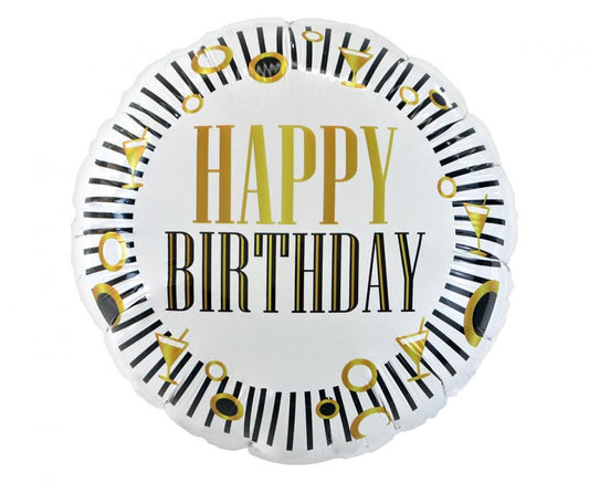 Folijski balon Happy Birthday (B&G Party), pruge, okrugli 18" - 46cm