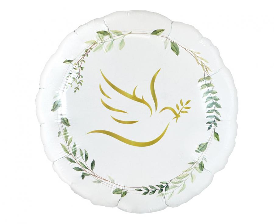 Folijski balon – golub s listićima, okrugli, 18" - 46cm AA
