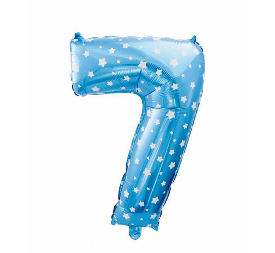 Folijski balon "brojka 7", plava w gwiazdy, 61 cm KK