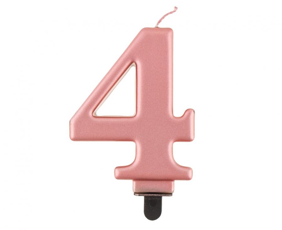 Svijećica B&C brojka 4, metalik ružičasto-zlatna, 8 cm