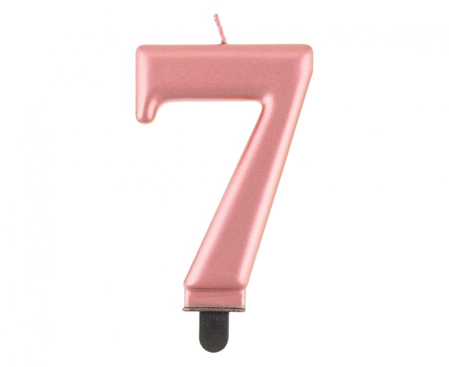 Svijećica B&C brojka 7, metalik ružičasto-zlatna, 8 cm
