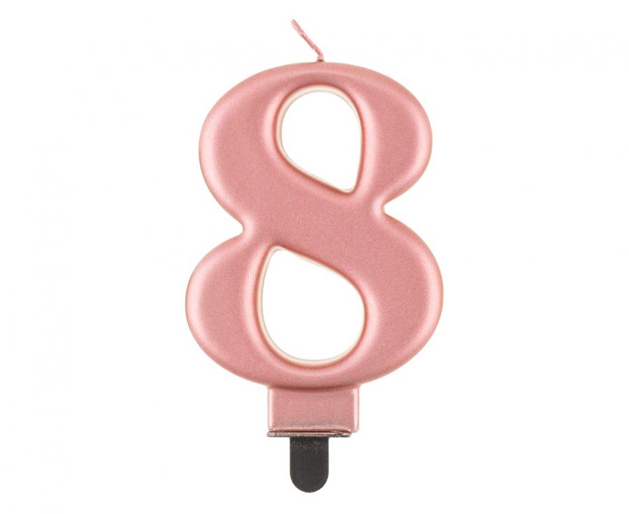 Svijećica B&C brojka 8, metalik ružičasto-zlatna, 8 cm
