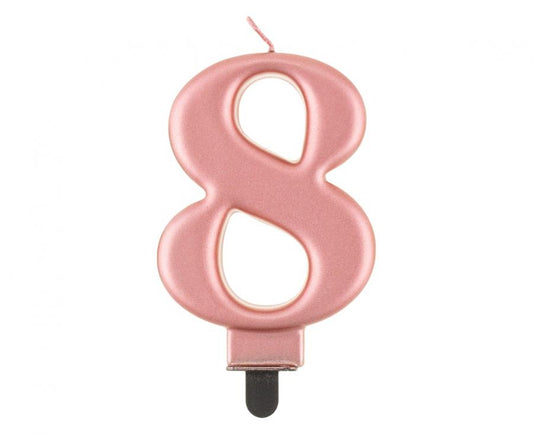 Svijećica B&C brojka 8, metalik ružičasto-zlatna, 8 cm