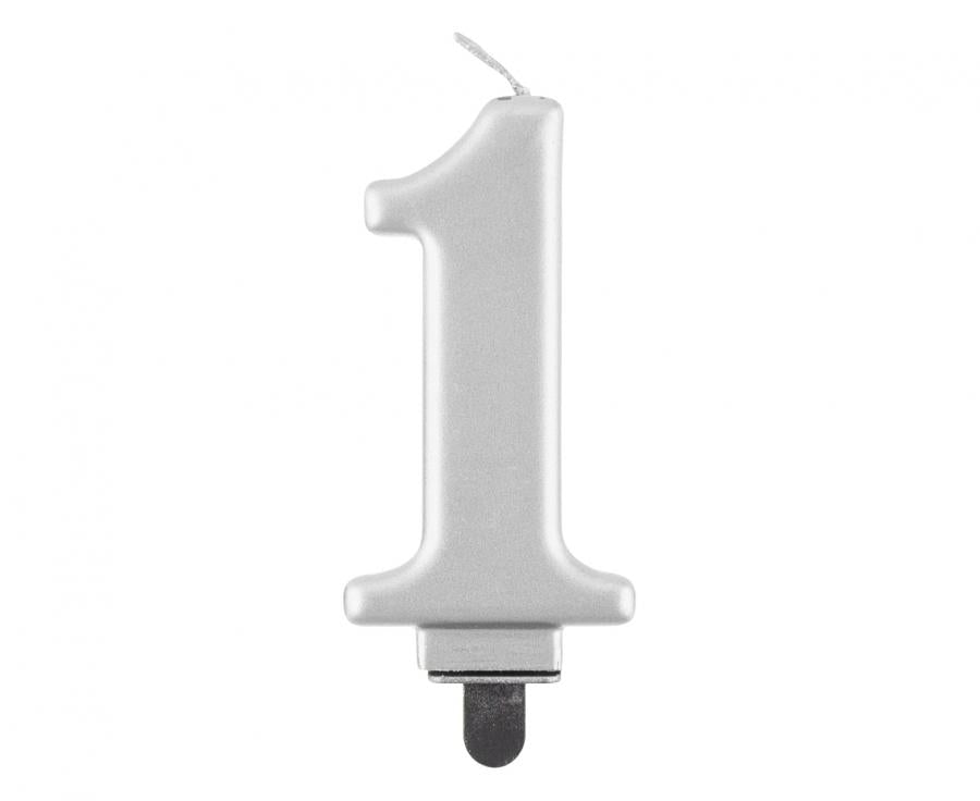 Svijećica B&C brojka 1, metalik srebrna, 8 cm