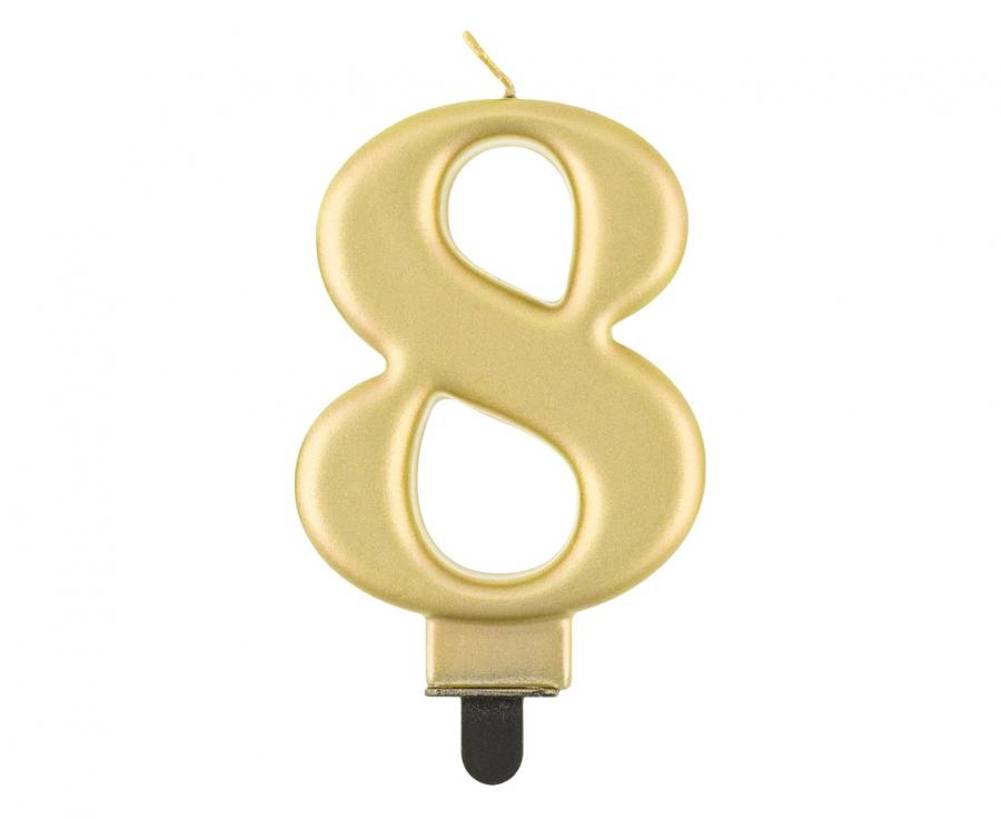 Svijećica B&C brojka 8, metalik zlatna, 8 cm