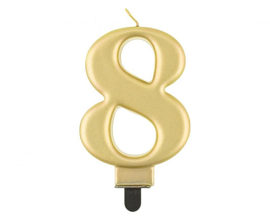 Svijećica B&C brojka 8, metalik zlatna, 8 cm