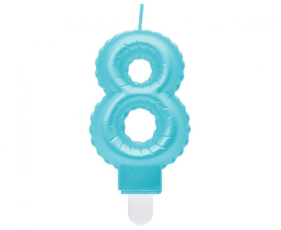 Svijećica brojka 8, perlasta jasnoplava, 7 cm KK