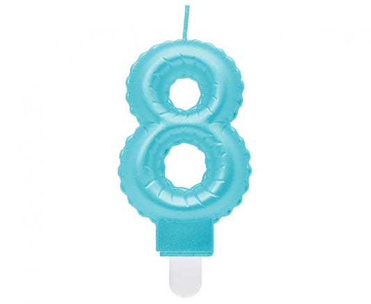 Svijećica brojka 8, perlasta jasnoplava, 7 cm KK